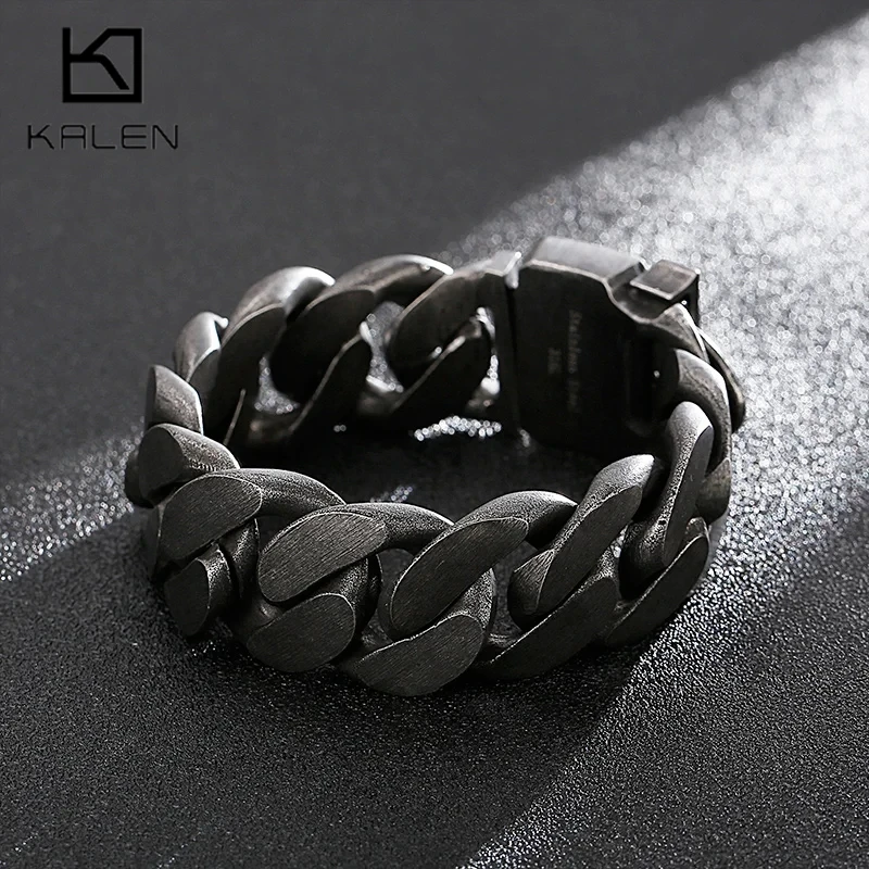 KALEN Vintage Heavy Men's Stainless Steel Bracelet Matte Wide Hand Wrist Chain Jewelry 3 Colors Polished Larger Accessories