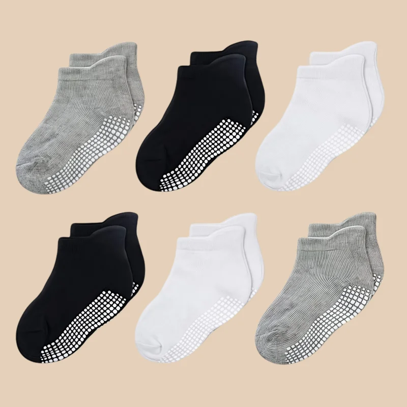 12 Paar Basis-Socken in Schwarz, Weiß und Grau mit Rutschfester Sohle für Kleinkinder, die Laufen Lernen, Rutschfeste Babysocken – Detail 2