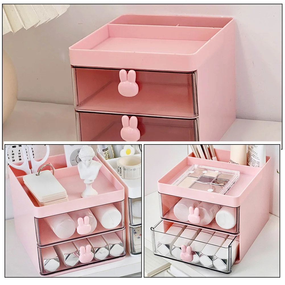 Stationery Storage Box Office Case Makeup Organizer Practical Small Drawer Desk Desktop Drawers Pink Student