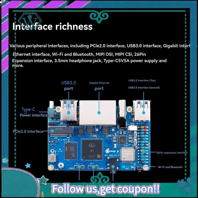 

Модернизированный одноплатный компьютер Orange Pi RV2 RAM DDR4 8-ядерный RISC-V 2TOPS AI CPU Wifi PCIE SSD Mini PC Поддержка Ubuntu OS