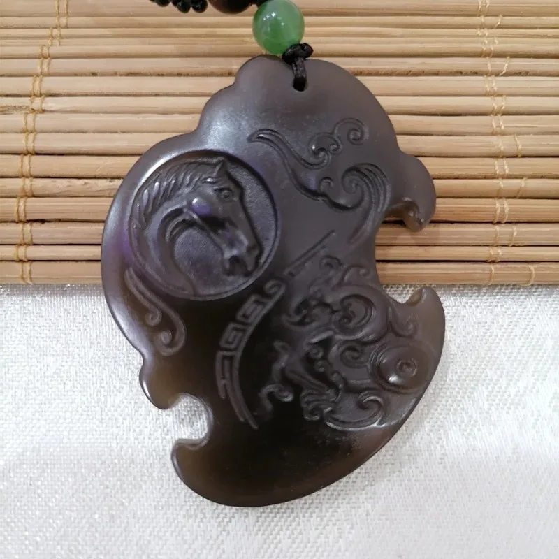 

Natural Smoke Gray Hand Carved Dragon Horse Jade Pendant Fashion Boutique Jewelry Men's and Women's Necklace Gift Accessories