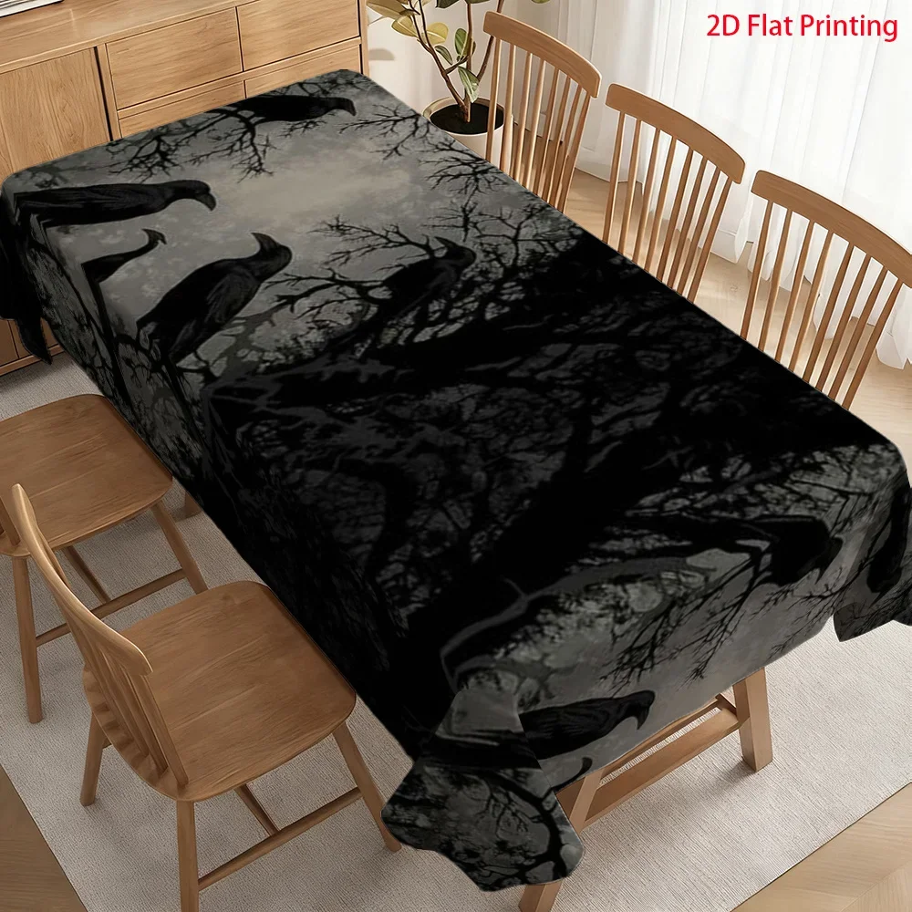 Elegant rectangular tablecloth. Mystical Gothic style. Dark forest theme. Bohemian fringed tablecloth.xzj