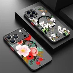 Magnetic For Magsafe Flower Case For iPhone 16 Pro Max Coque iPhone 15 Pro Max 14 13 12 11 17 Air Luxury Matte Back Hard Cover