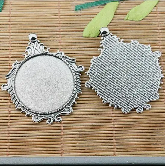 3pcs 56*49mm INNER SIZE:35mm hole 3.8mm tibetan silver floral rim cabochon settings EF2501