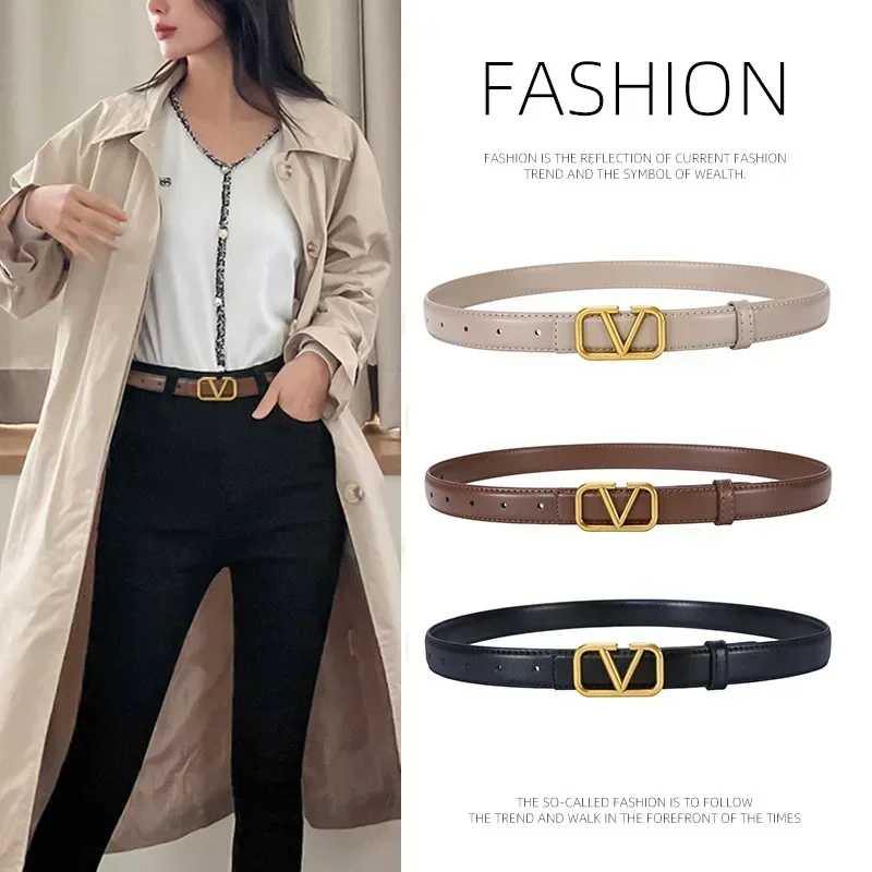 2024 Women's Luxury Designer Brand Belt Simple Metal Buckle Belt Girl Dress Denim Pants Women's Belt New Genuine Leather Belt