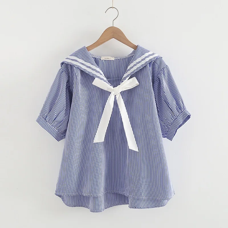 Japanese school uniform y2k tops plus size blouses mori girls Japan style kawaii sailor collar short sleeve cotton shirts