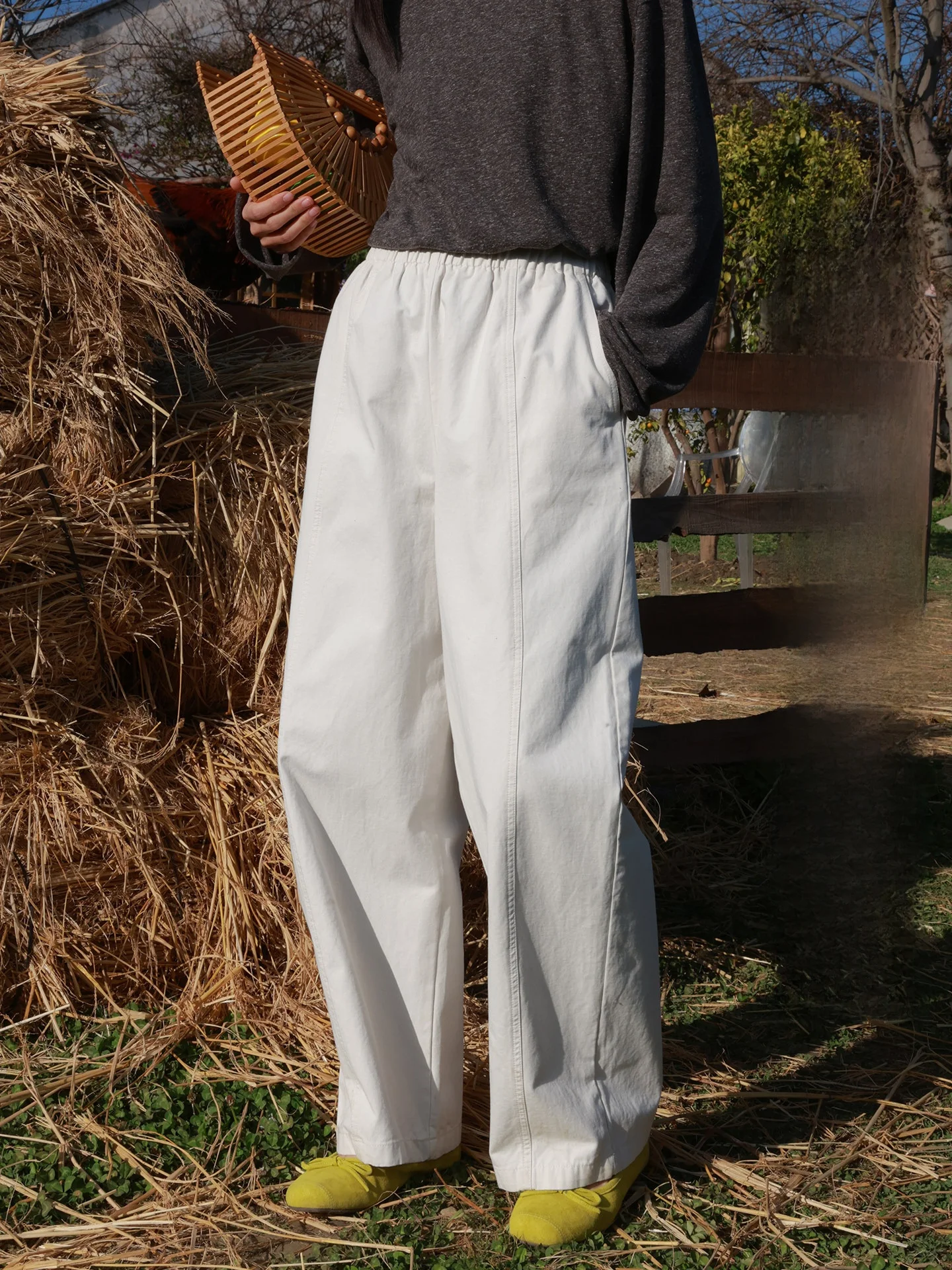 

Dwind Early Spring Cotton Casual Pants Women Loose Elastic Waist Straight Leg Long Trousers Korean Sle Pure Cotton