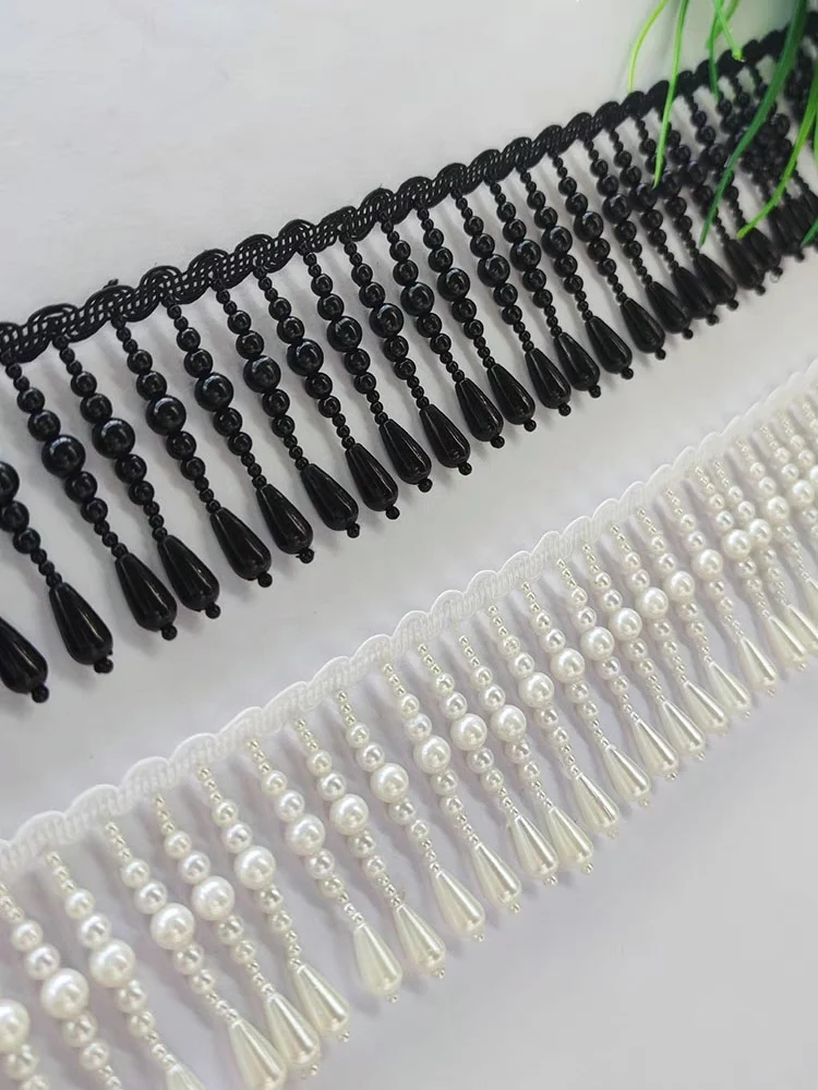 6.5cm Wide Pearl Beads Beaded Fringe, Fashion Dress Costume Dancewear Pearl Fringe, Lampshade Craft Pearl Fringe