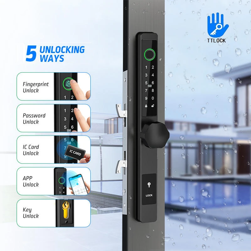 Imagem -02 - Zhdcookey-electronic Door Lock App Desbloqueio Remoto Impermeável Impressão Digital Cartão ic Senha Liga de Alumínio Fechaduras Inteligentes Porta Deslizante