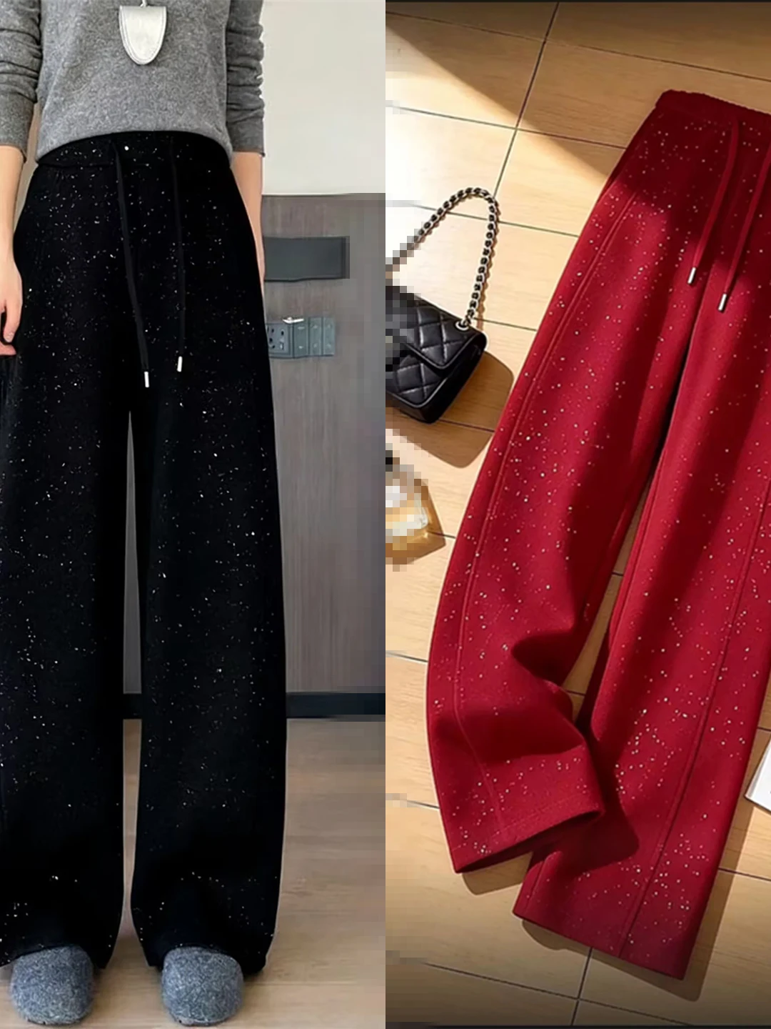 

Shiny High Waist Wide Leg Pants Women's Casual Loose Comfortable Spring Summer Slimming Design Knife Casual Trousers