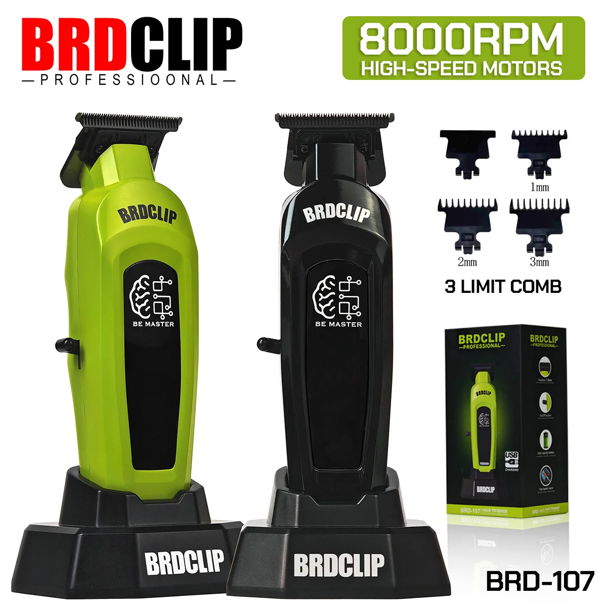 

Новый профессиональный BRDCLIP 107, мощный двигатель, 8000 об/мин, триммер для волос, порошковая металлургическая сталь, фиксированные керамические движущиеся лезвия с основанием
