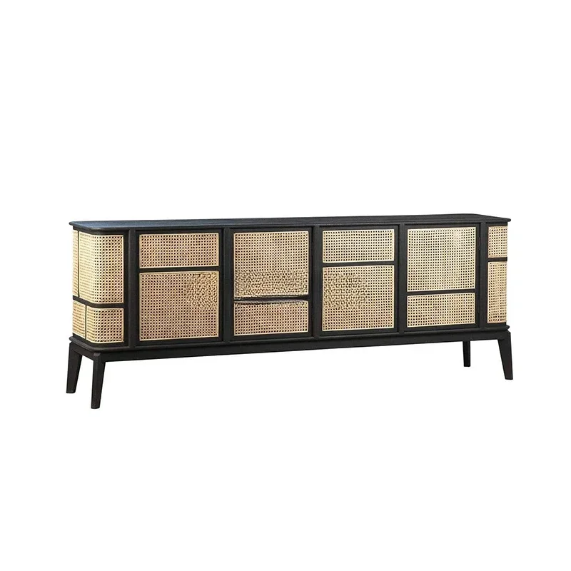 S New Chinese Style Solid Wood Rattan Sideboard Cabinet Simple Home Locker