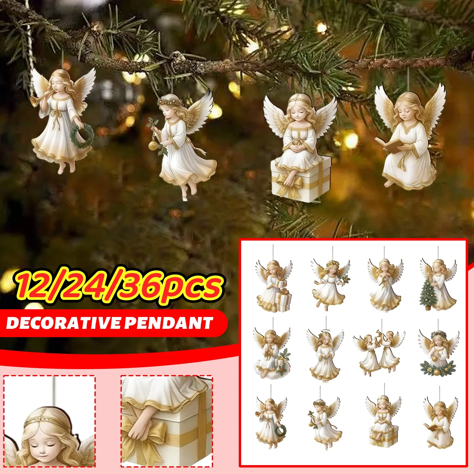 12/24/36 قطعة فيكتوريا الملاك مجموعة زخرفة خشبية ، 2D شقة خشبية الملاك قلادة ، عيد الميلاد عطلة نافذة المنزل الديكور