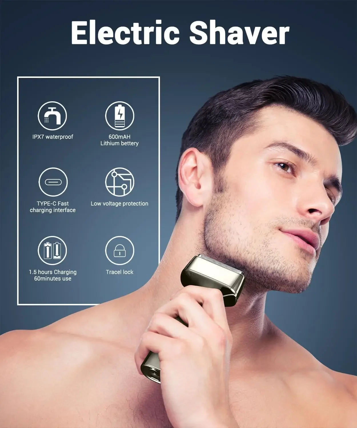 

Electric Razor, Three-knife Head Reciprocating Men's Travel Portable Razor, Rechargeable, Waterproof All Over The Body Shavers