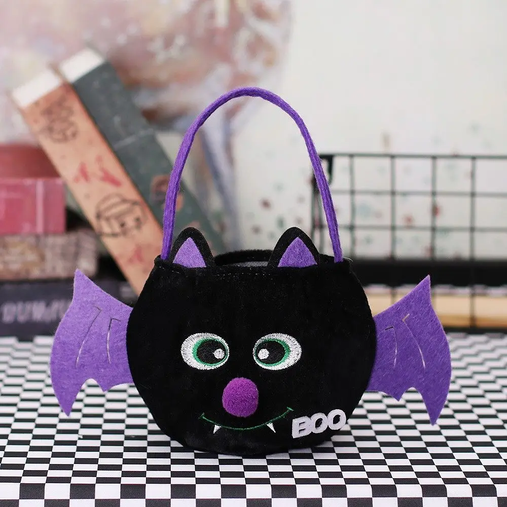 Bat Happy Pumpkin Black Cat Trick Or Treat Halloween Handbag Loot Bag Tote Bags Candy Bag