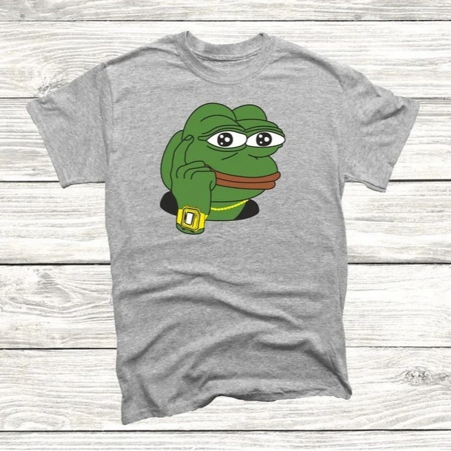

Intelligent Thinker Smart Pepe Frog Tees Cosy Comic Character Internet Meme Pepe Coin Funny Graphic Print Soft Cotton T-Shirt