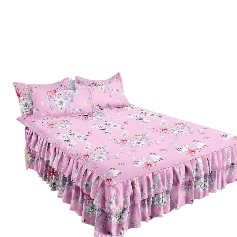 3Pcs Lot  Bed Sheet with 2 Pcs Pillow Covers Floral Style Bed Skirt Soft  Cover Single/Queen/King Size Home Mattress Protector