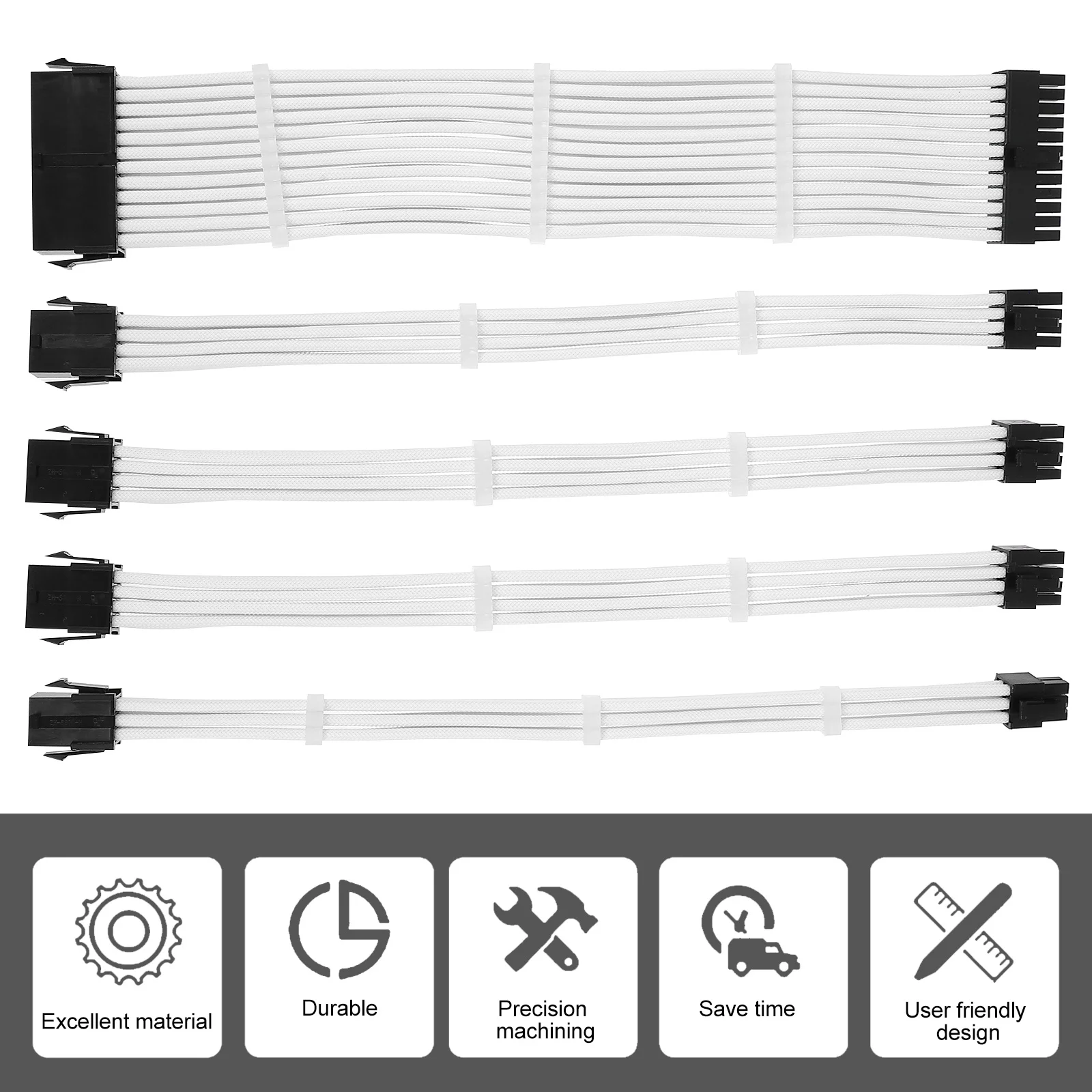 Pc Cable Extension Kit 300mm Atx Power Supply Cord Set for Motherboard Replacement and DIY Projects Black Connectors
