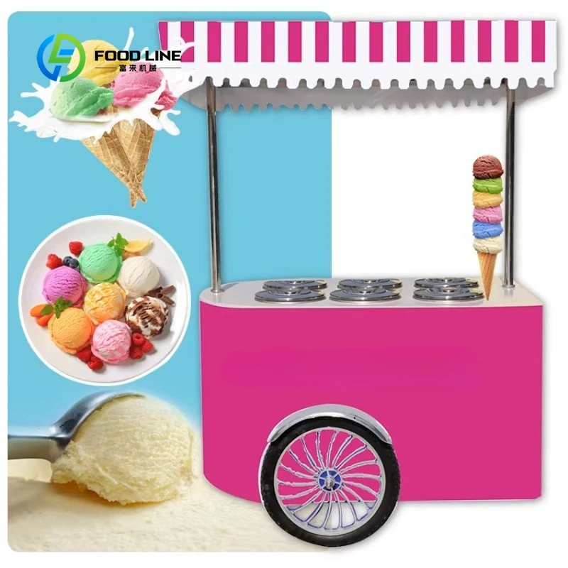 Customized Hard Ice Cream Cart with Wheels Ice Cream Push Cart Gelato Ice Cream Cart Portable Trolley