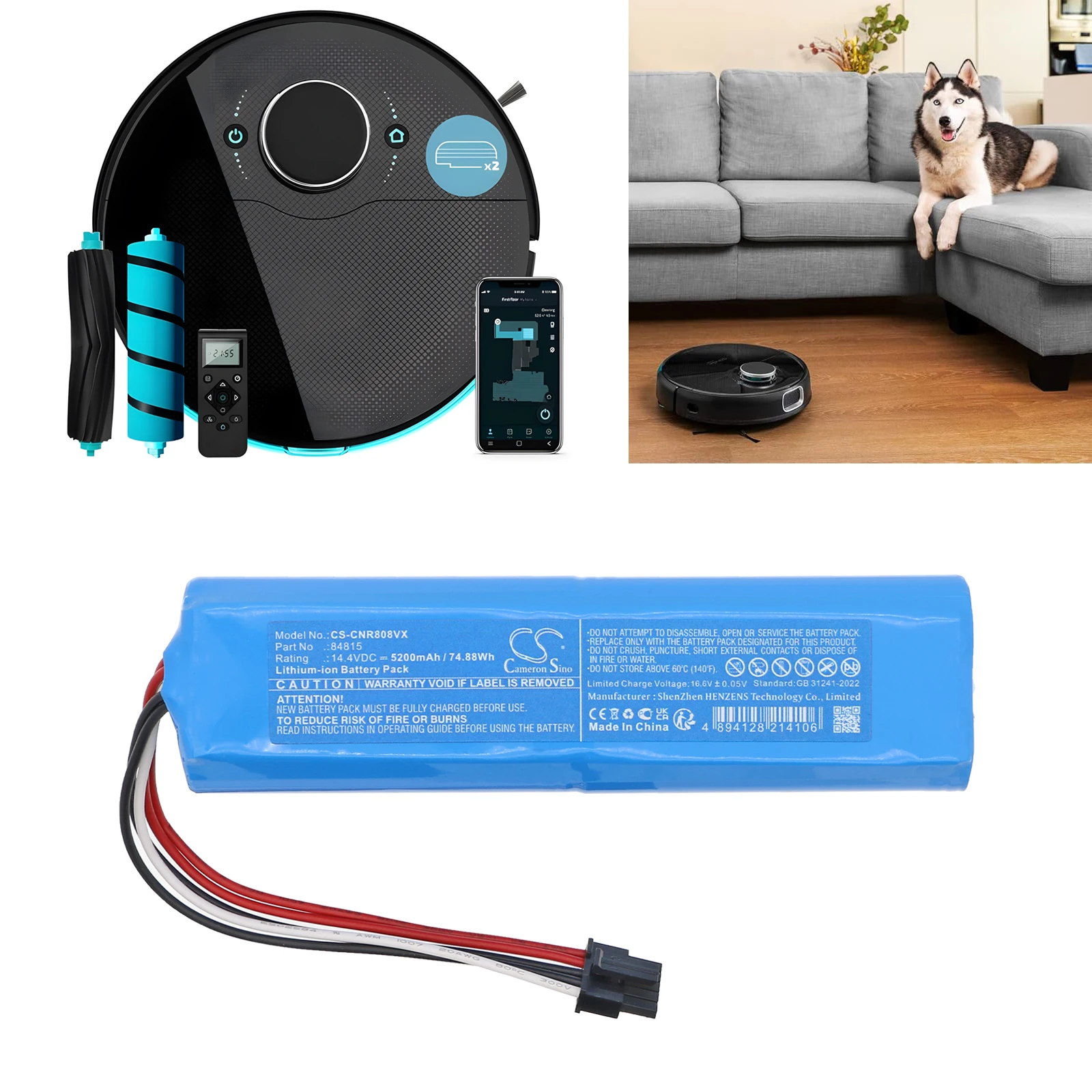 CS Replacement Battery for Karcher,Cecotec RCF 3,RCV 5 PN:D099-4S2P 5200mAh / 74.88Wh