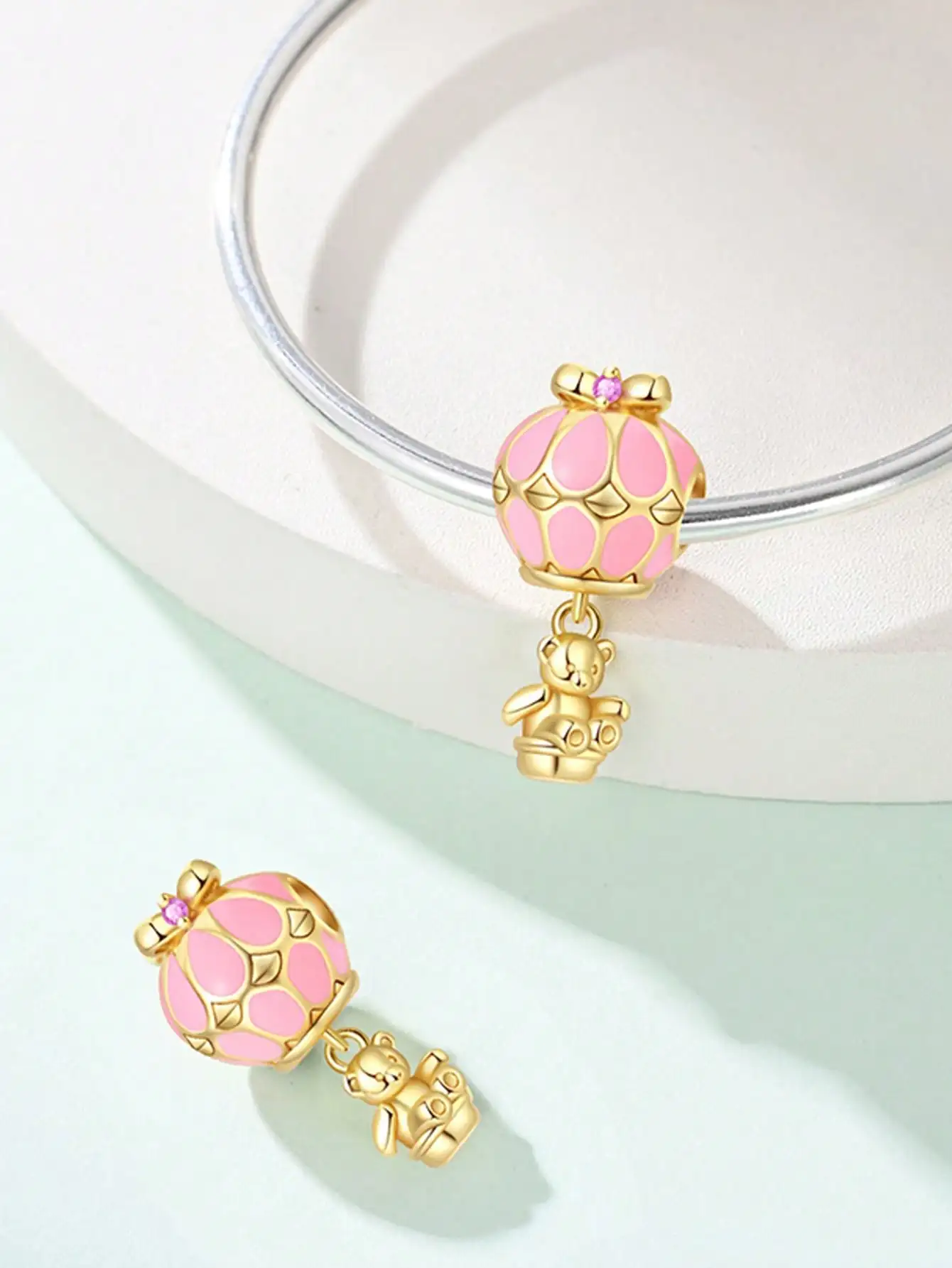 925 Silver Plated Original Charms Cute Little Bear Baroque Clock Beads Fit Bracelet Women's Jewelry Gift