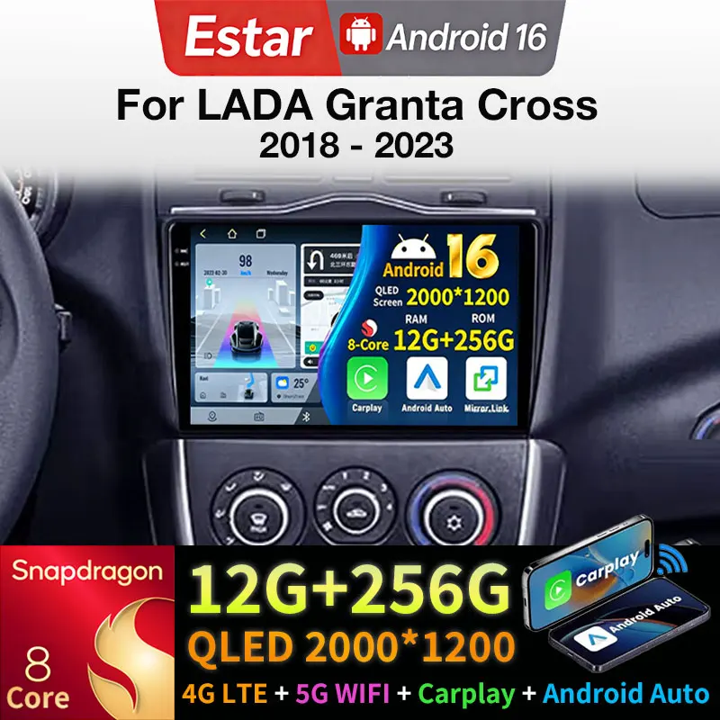 Android 16 4G WIFI For LADA Granta Cross 2018 - 2023 12+256GB Car Radio Carplay Auto Multimedia Stereo Video Player GPS Navigati