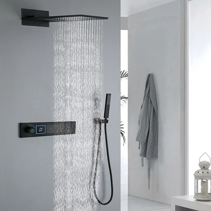 Homein Sanitary Ware, US Warehouse in Stock, Thermostatic Shower Set with Digital Display, Multi-function Bathroom Shower Set