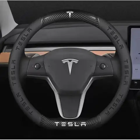 For Tesla Cybertruck Beast Roadster Model 3 Model Y Model S Model X New Car Carbon Fiber Leather Anti-Slip Steering Wheel Cover
