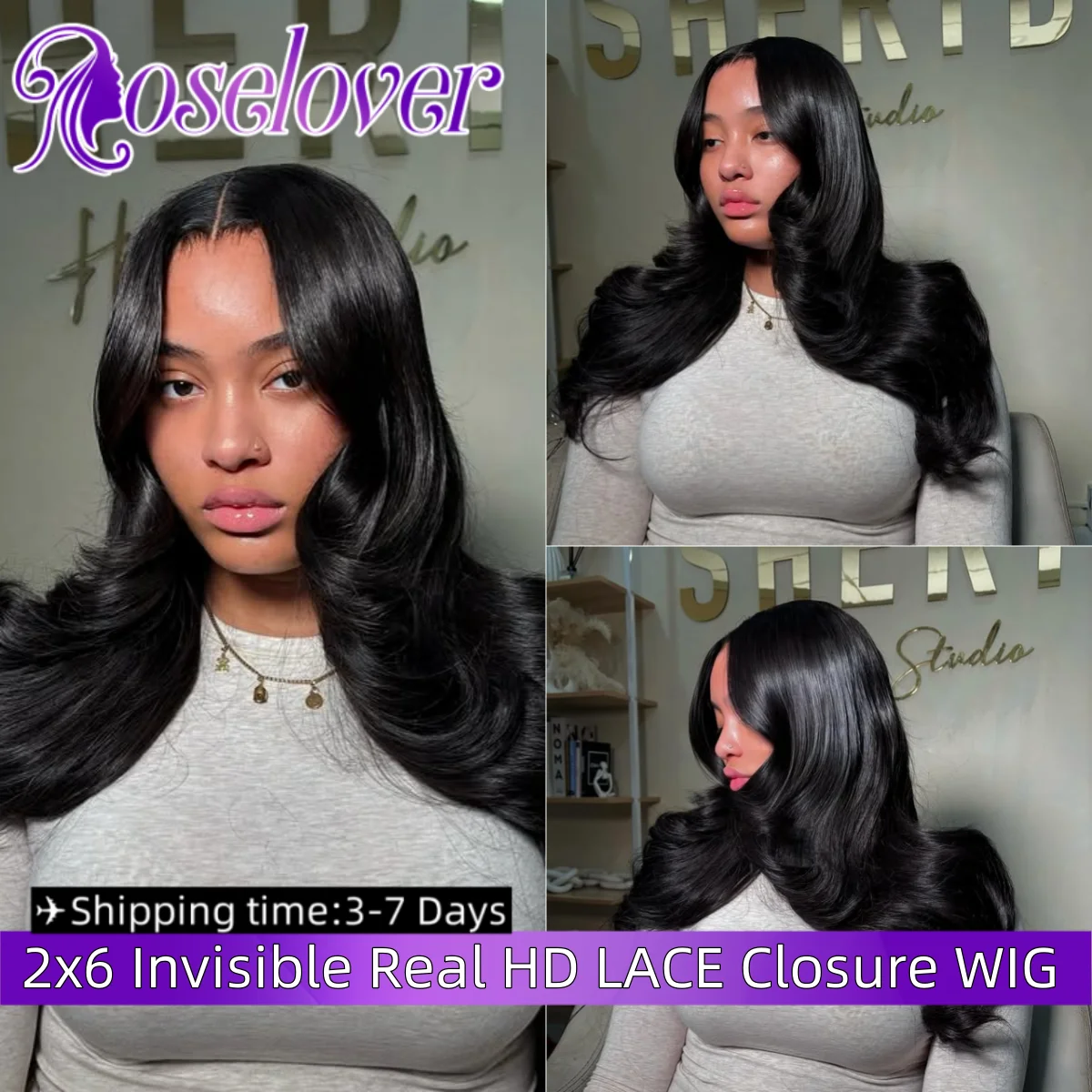 

ROSE LOVER 30Inch 2x6 HD Lace Closure Wig Wear to Go Glueless Wig 250% Density Body Wave 100% Human Hair Melt Skins for Woman