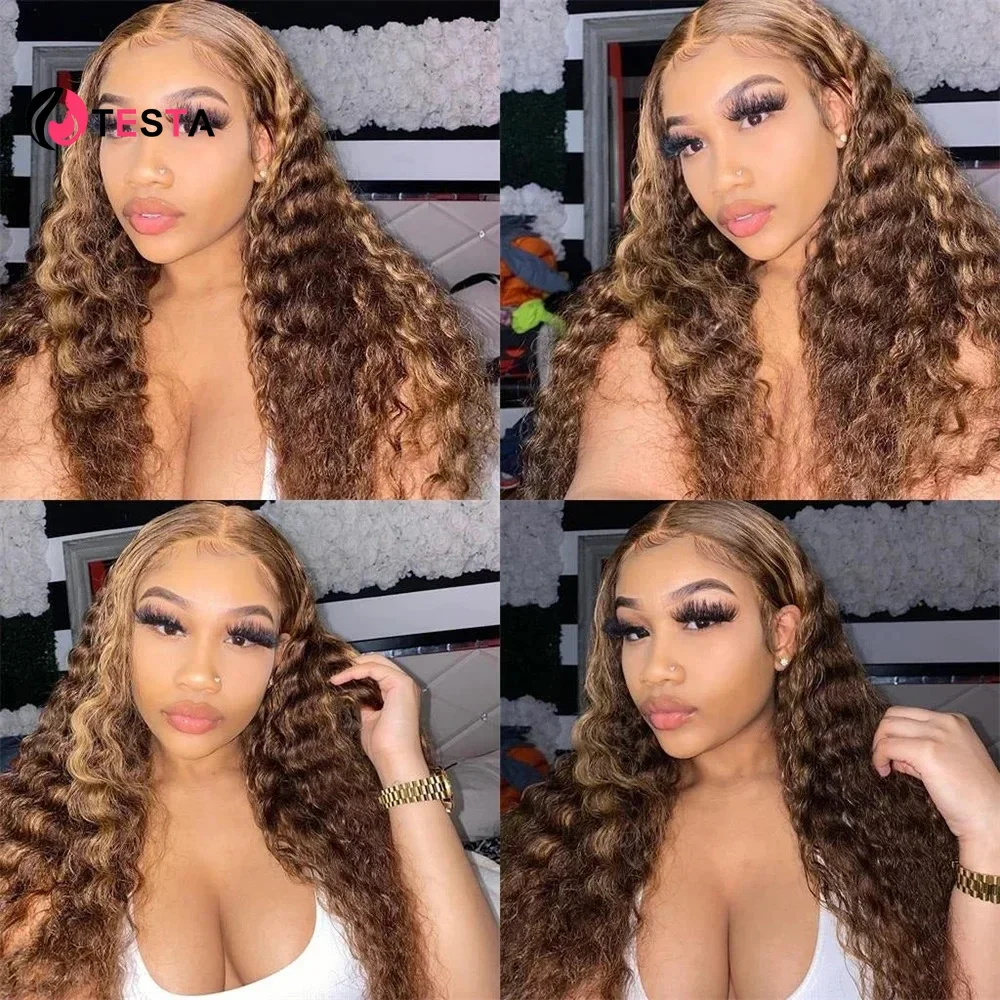 Highlight Lace Front Echthaar Perücken p427 vor gezupft leimlos für Frauen Deep Wave transparente Spitze Verschluss Perücke frei Teil