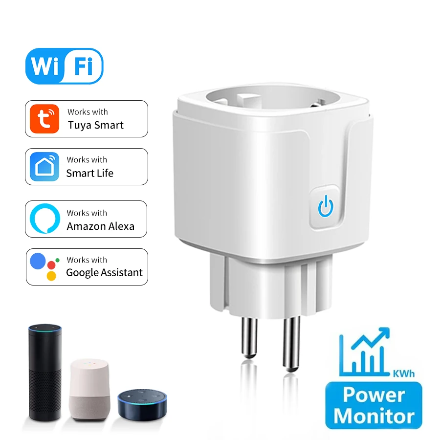 Smart Socket 16A WiFi Smart EU Plug with Power Monitoring Smart Home Control Works With Google Assistant Alexa Power Outlet