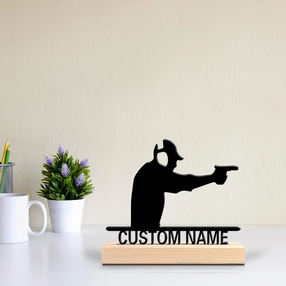 1 Stück lustige personalisierte individuelle Schießmetallstatuen Sportbegeisterte Geschenk mit Holzsockel Perfekt für Schlafzimmer Gedenk
