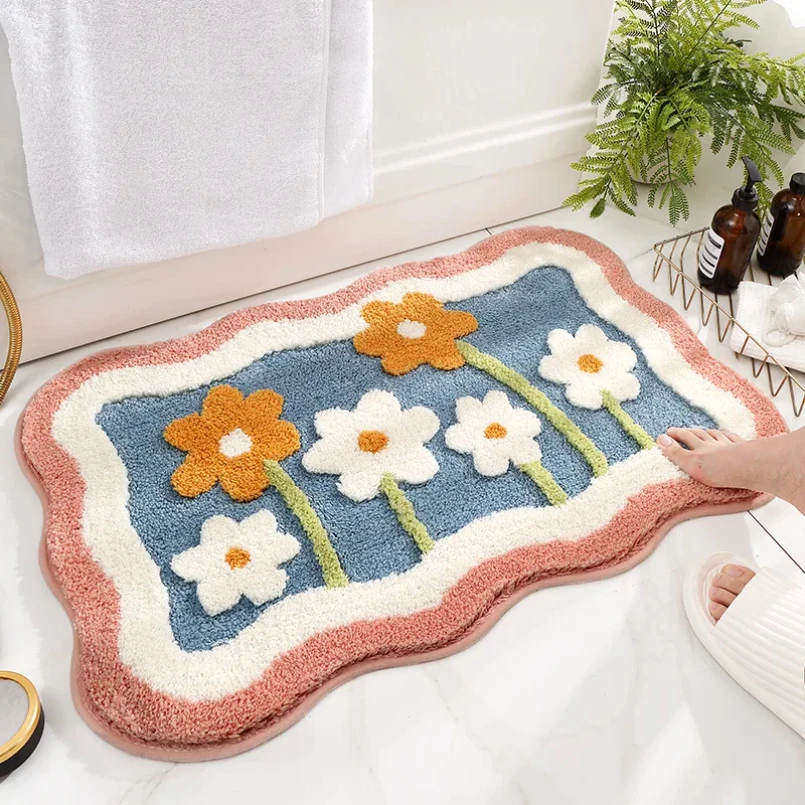 

Inyahome Farmhouse Bathmat Floor Runner Rug Floral Shape Bath Mats Non-Slip Modern Carpet Washable Floor Mats коврик для ванной