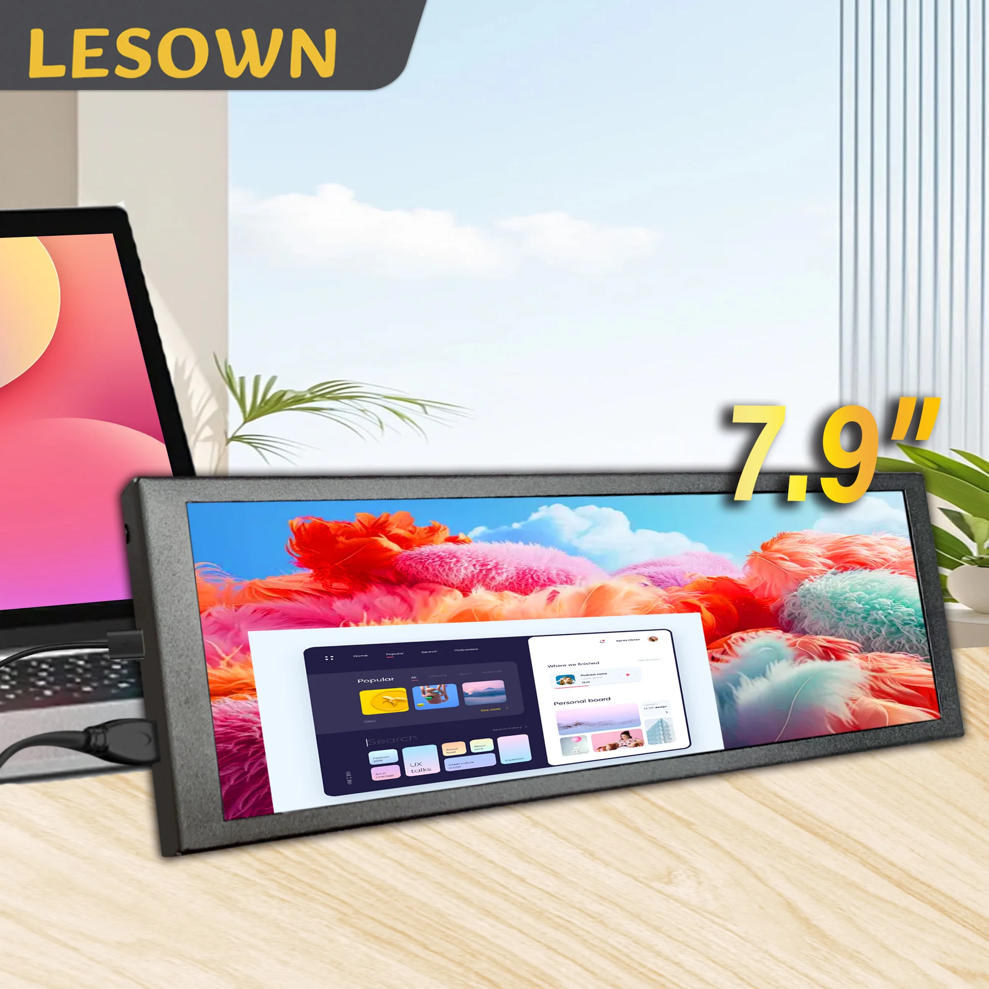 LESOWN 7.9 8.8 Inch Stretched Strip Display Portable Monitor for Laptop PC Ultra Wide Screen Mini Monitor as Extended Display