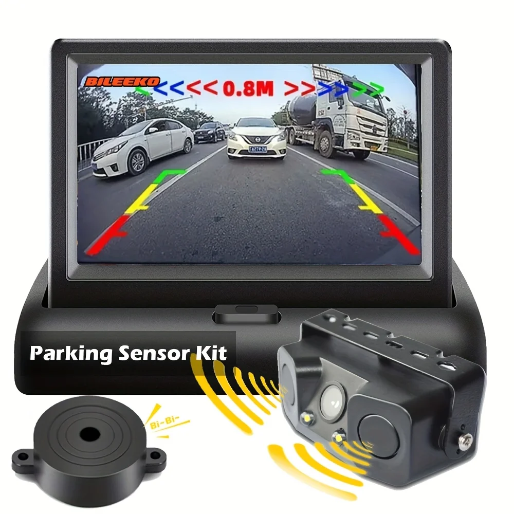 

Комплект для парковки автомобиля, складной монитор с сенсорной камерой 3 в 1 для парковки, заднего хода, звуковой сигнал ночного видения, без аккумулятора