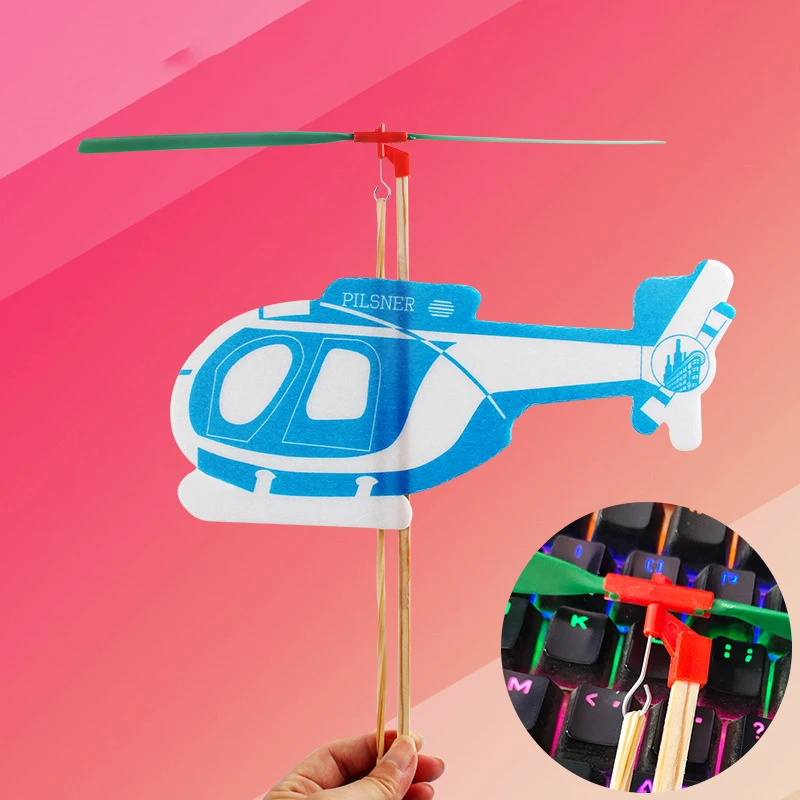 New Creative Rubber Band Power Helicopter Toys Fun Children Glider Aircraft DIY Handmade Assembled Kids Puzzle Toy Birthday Gift