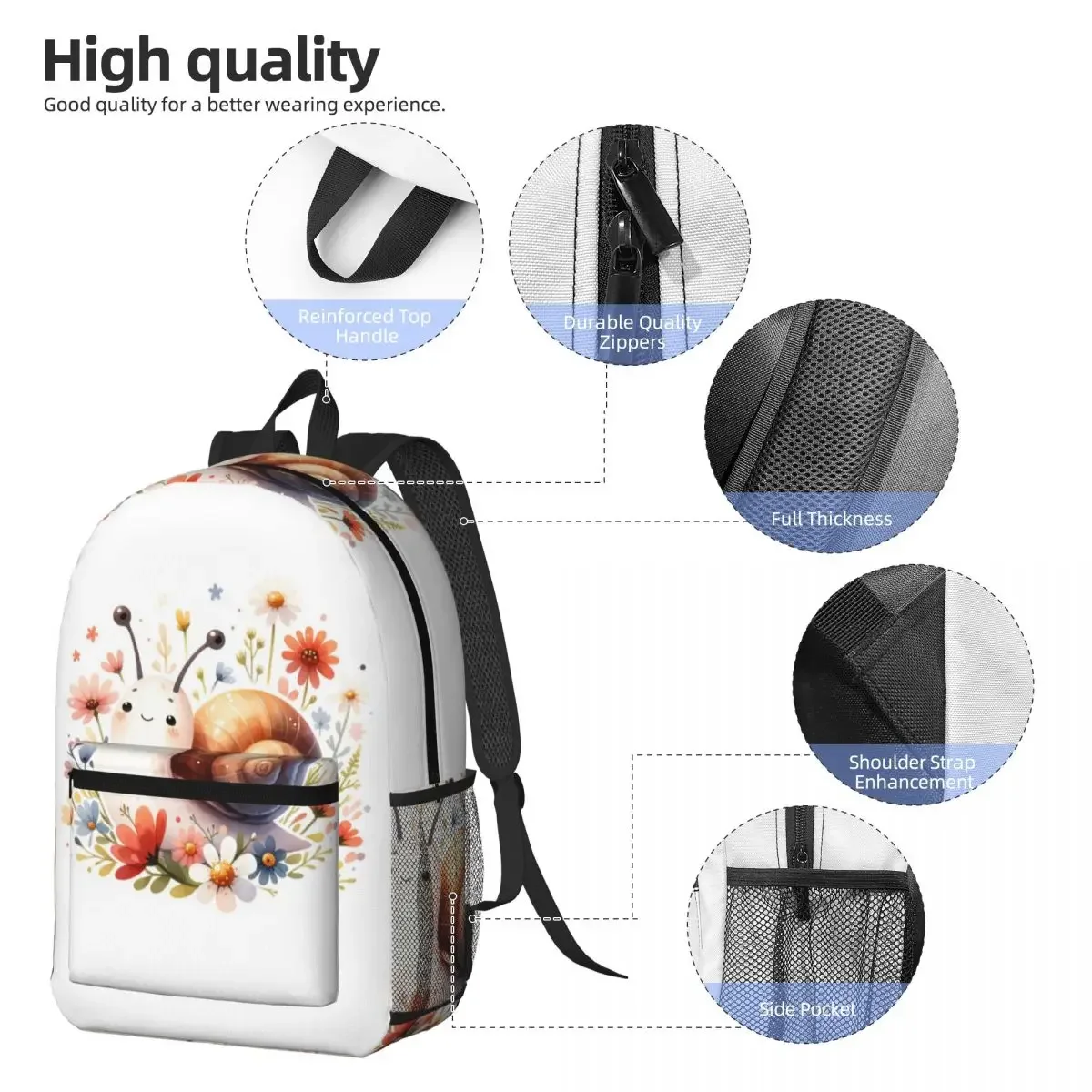 Smiling Cute Snail Backpack Daypack Large Capacity Boys Girls BookBag School Bag Shoulder Bags for Men Women