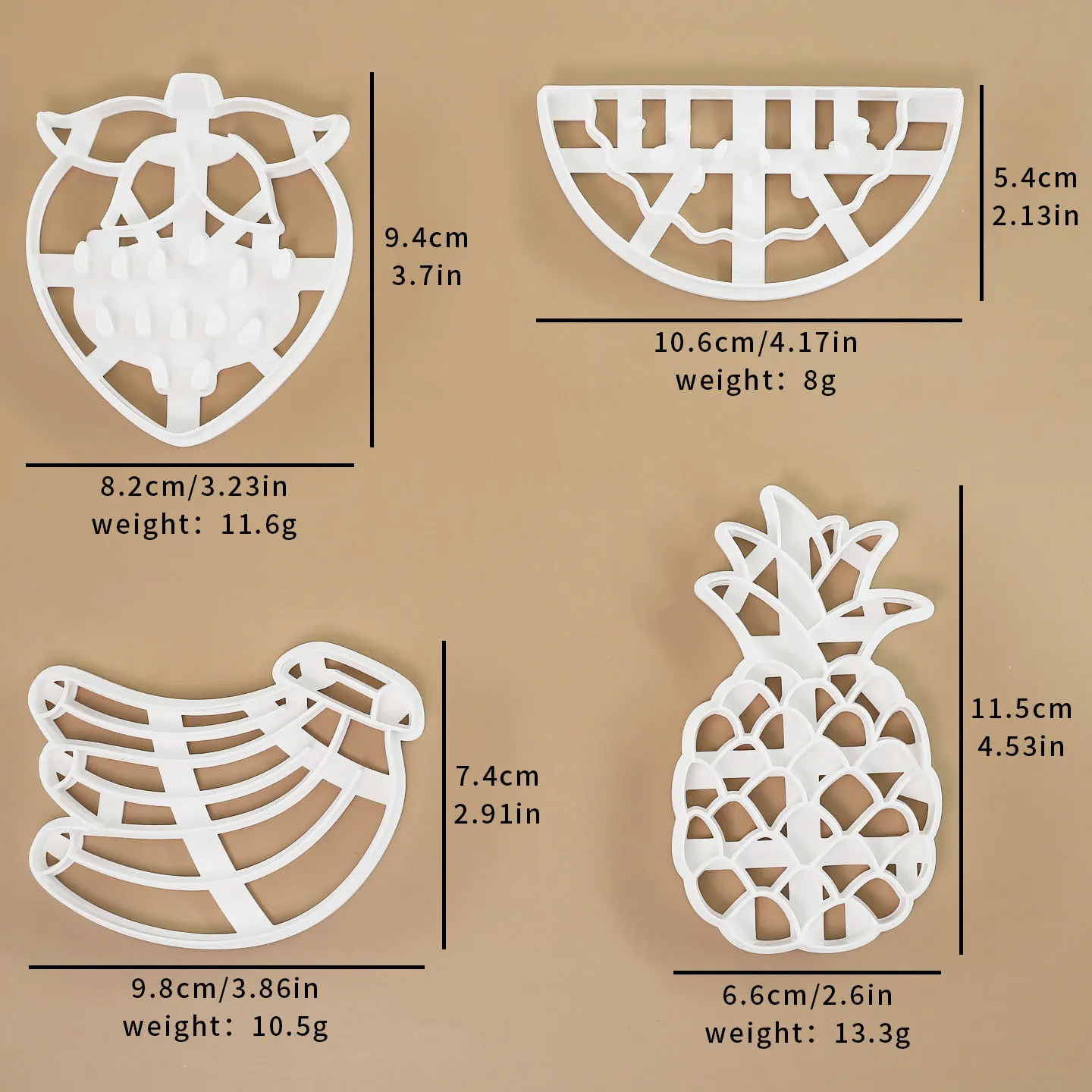 4 Pcs Fruit Shape Cookie Cutter 3D Pressed Cute Watermelon, Pineapple, Strawberry, Banana Baking Tools for Cookies, Cake, Pastry