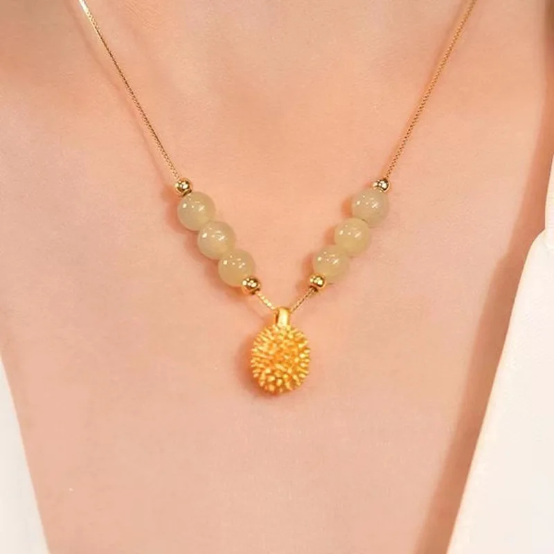 18k gold necklace durian jade bead necklace niche design lifelong Chinese Valentines Day AU750 chain pendant