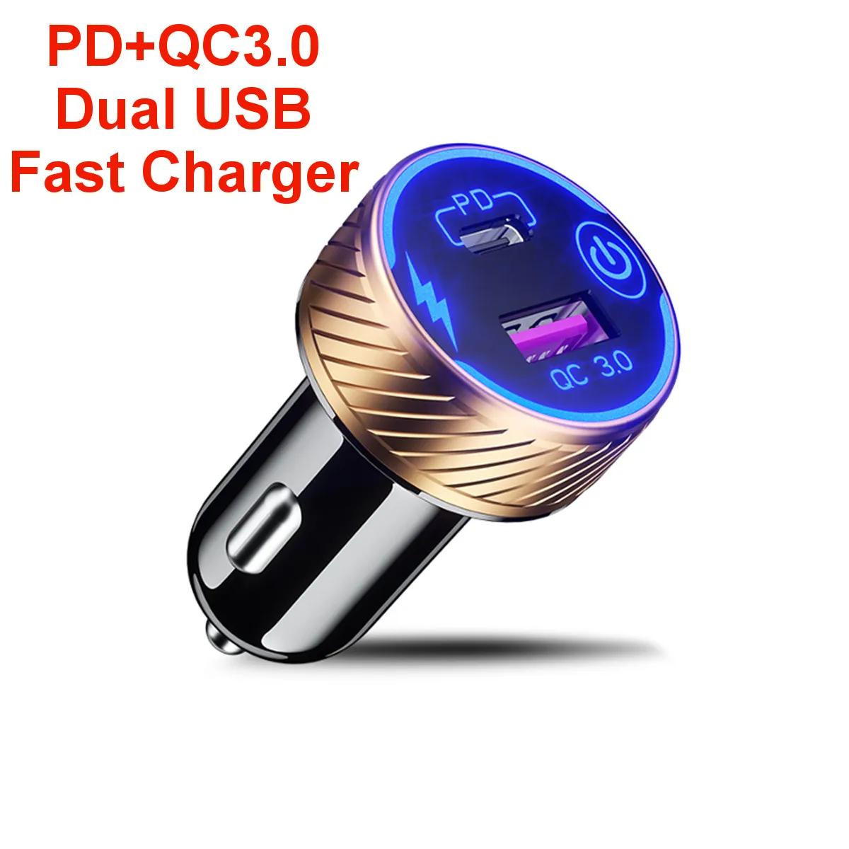 

PD Type-C QC3.0 48W USB Car Charger Power Adapter Aluminum Fast Charging Dual Ports 12V 24V for iPhone Samsung Xiaomi Huawei