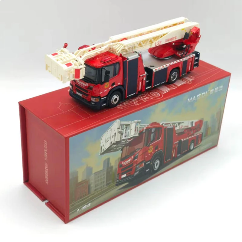 Escalera a escala 1:64, motor de bomberos SCN1000, modelo de coche de aleación de simulación, exhibición estática, juguete coleccionable, regalo, decoración de recuerdo