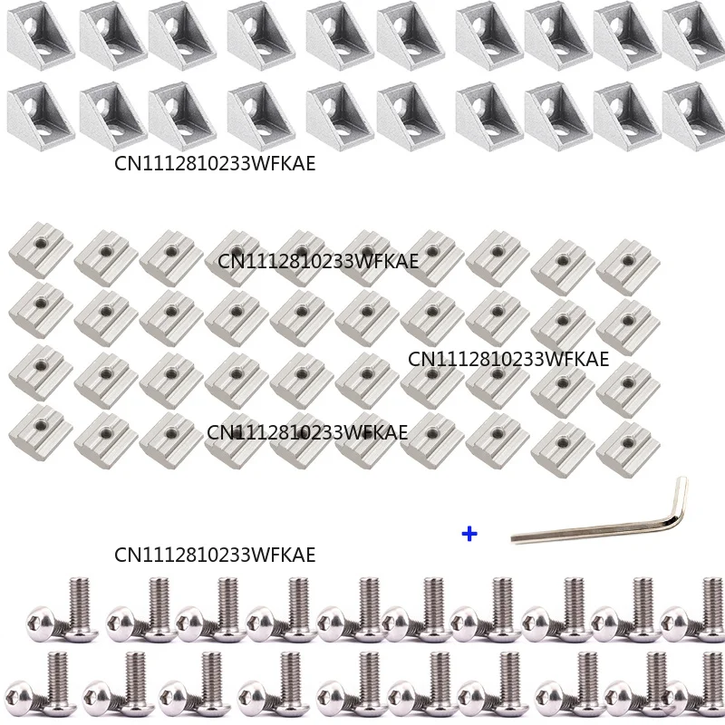 2020 Aluminum Profile Connector Set 20pcs Corner Bracket + 40pcs M5x8mm Hex Socket Cap + 40pcs 20 Series M5 T-slot Nuts