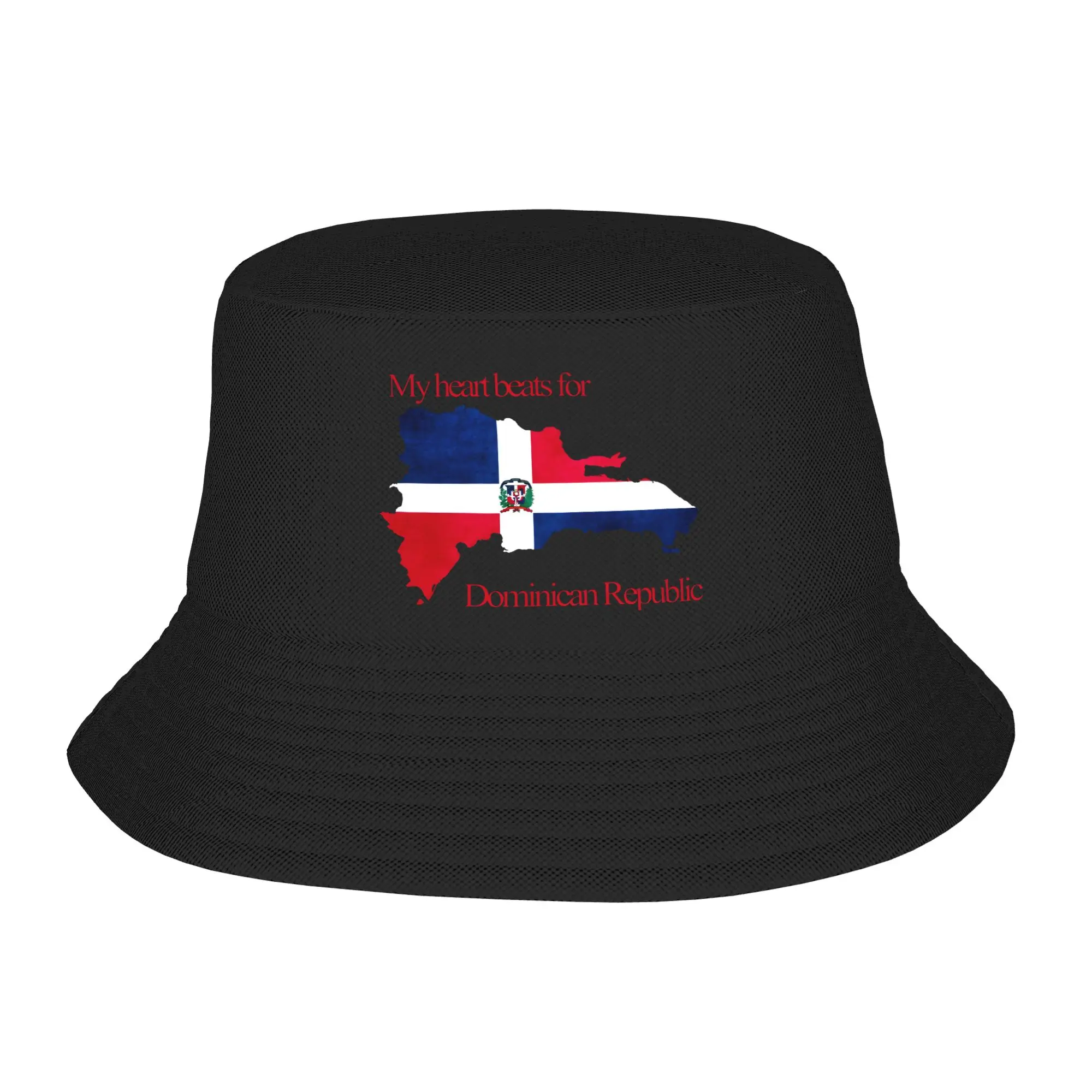 Picnic Headwear My heart beats for Dominican Republic Flag  Accessories Bucket Hats Harajuku Girls  Sun Caps