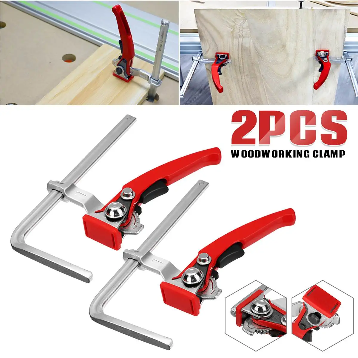 VEIKO 2pcs Alloy Steel Quick Ratchet Track Saw Guide Rail Clamp MFT Clamp for MFT Table and Guide Rail System Woodworking Clips