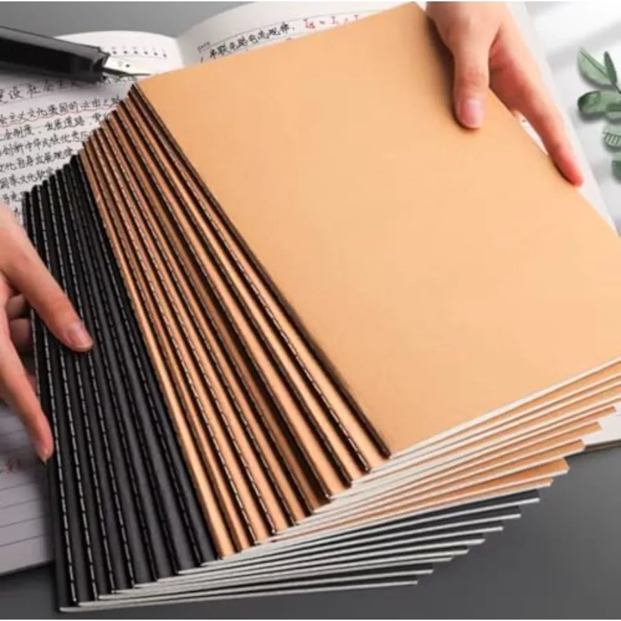 

Exercise Composition Notebook, A5 Size, 80 Pages, Lined, Brown Kraft Paper Cover, Sewn Binding, 8.3 x 11.7 Inches