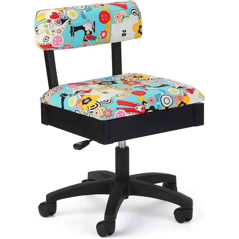 

Adjustable Height Hydraulic Sewing and Craft Chair with Under Seat Storage and Printed Fabric, SEW Now SEW Wow Print