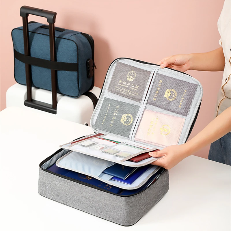 Multifunctional Briefcase Office Waterproof Document Storage Bag Business Trip Bank Card Passport Organizer Travel Accessory