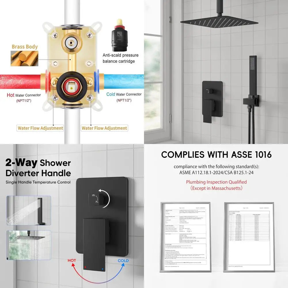 نظام دش مطري 10 أسود غير لامع مع صنبور سقف معدني ومجموعة توازن الضغط ورذاذ محمول #1