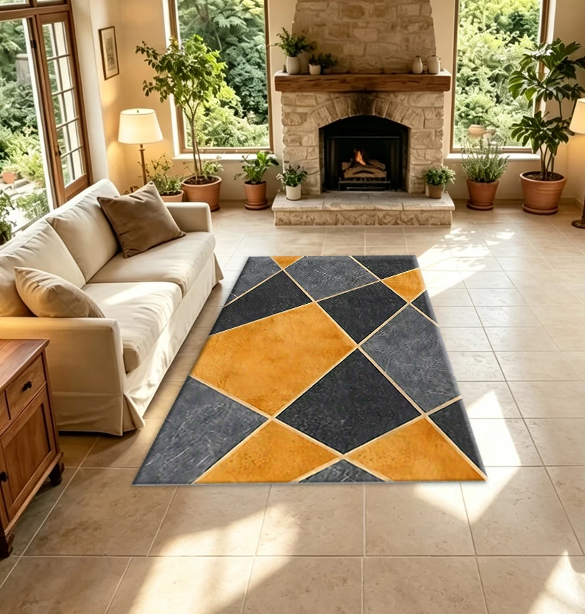 Retro Marble Diamond Geometric Carpet Flooring Stone Texture Home Interior Ornament Carpet For Household Room