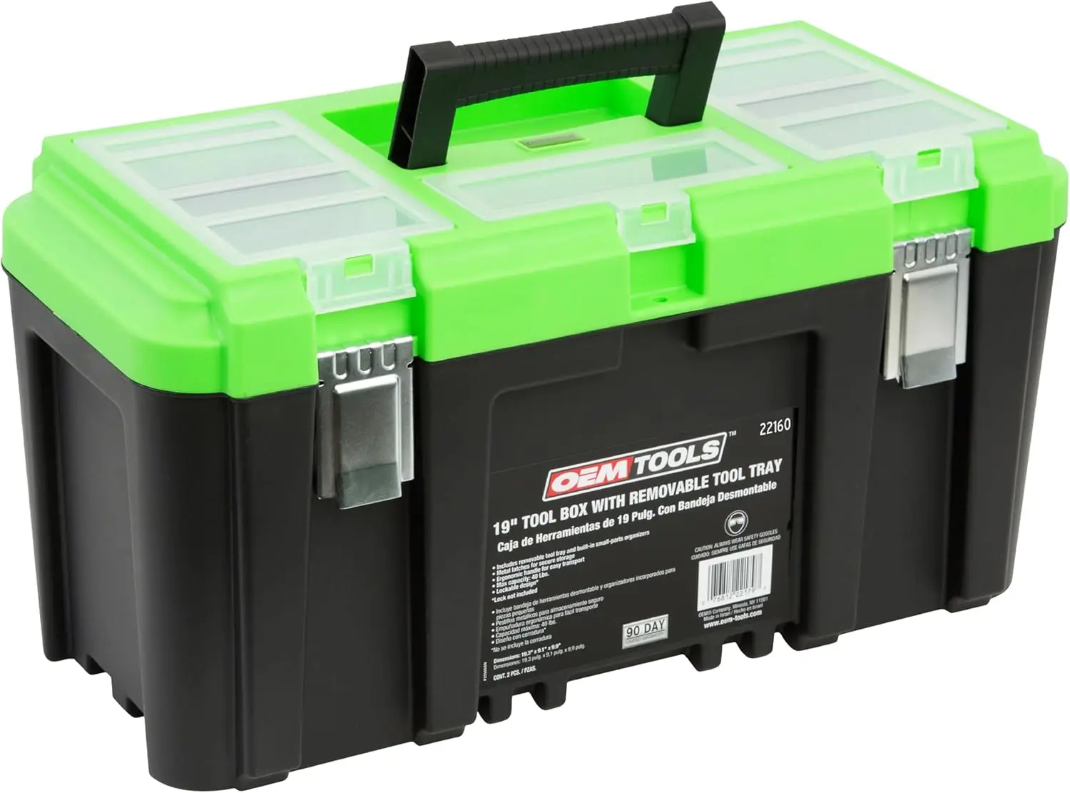 

19" Toolbox with Removable Tray, Large Plastic Tool Box With Handle, Multiple Compartment Storage Case